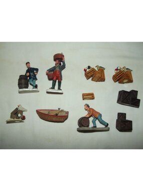 LEMAX Figures lot 10 Fisherman Cap'n Bob Fishmonger crate lobster pot boat dock